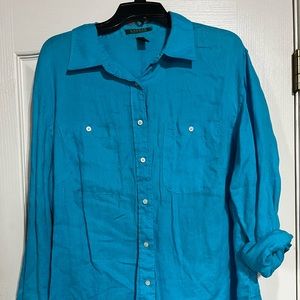 Lauren Ralph Lauren blue womens button down blouse 2X